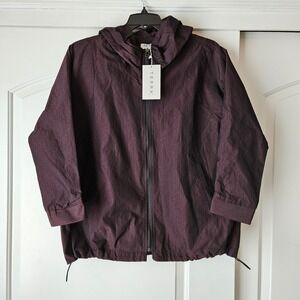 Terra SJ Apparel Hooded Jacket Women M Burgundy Silk Blend Windbreaker Athletic